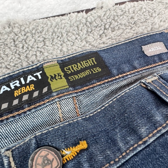 Ariat Rebar Jeans Mens 40x34 Blue M5 Slim Straight Leg Cotton Blend Work Cowboy - Picture 5 of 10